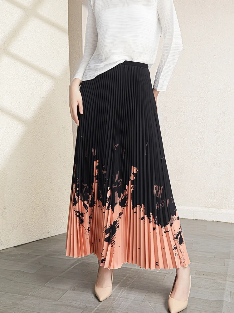 

Skirts For Women 45-75KG Spring Autumn And Winter New Fashion High Waist Printed Loose Stretch Miyake Pleated Skirt