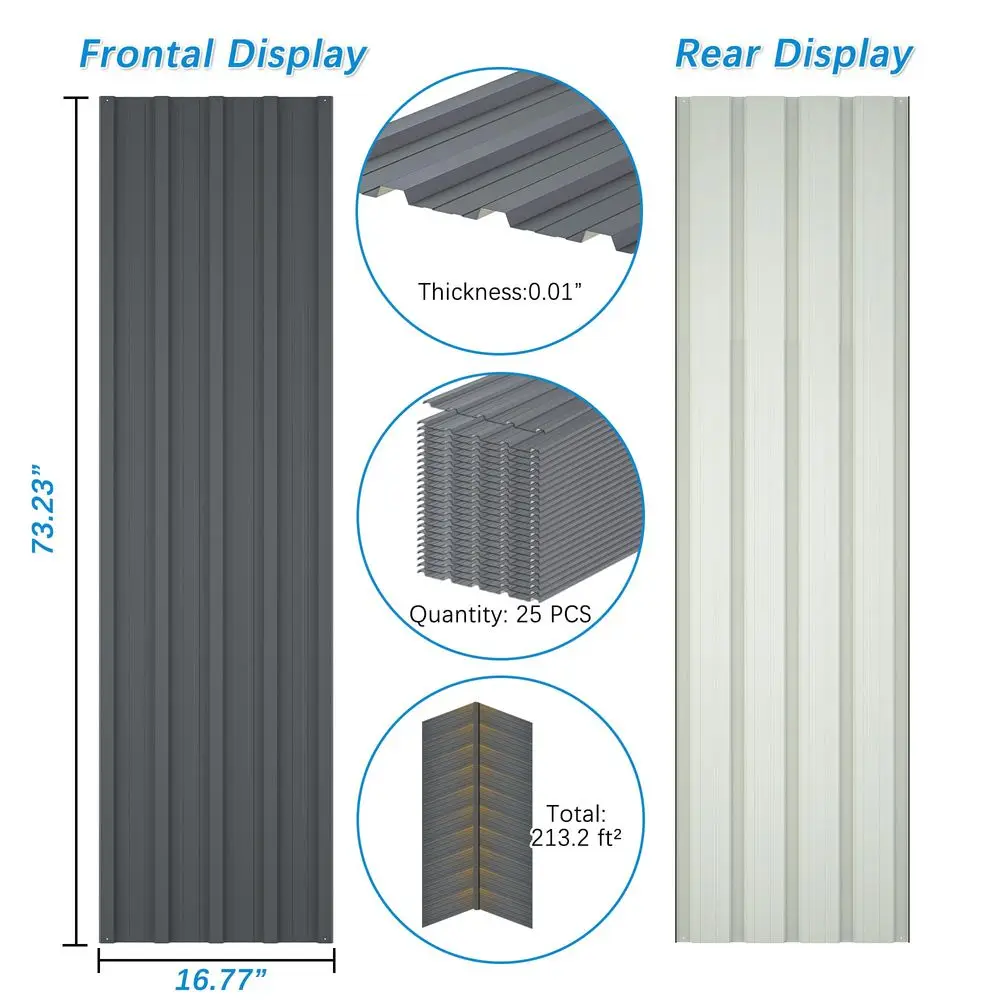 Roof Panels 25 pcs 213 ft2 Galvanized Steel Corrugated Tin Roofing Panels Gazebo Top Cover Garages,Sheds, Stables and Mobile Ho