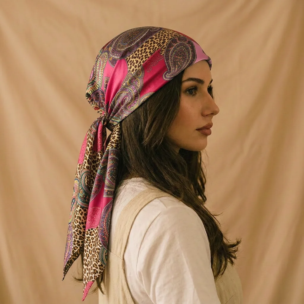 Design Printed Hijab Satin Silk Square Hijab For Women Muslim Moonlight silk Shawls Headscarf Fashion Cashew Head Wraps