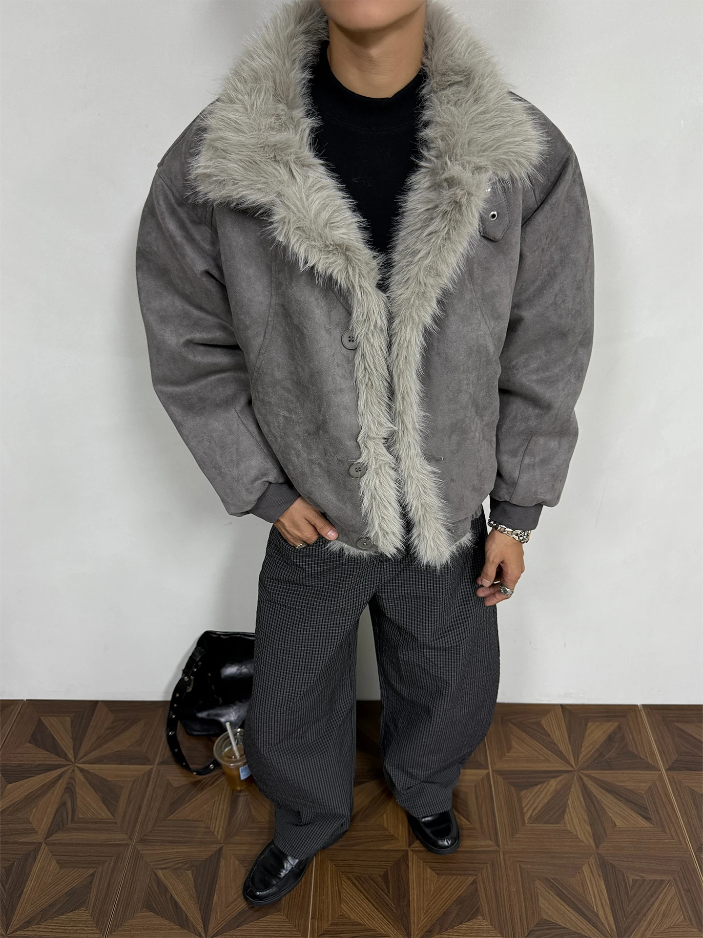 

RIMO Мужская замшевая куртка, зимнее терменное пальто с клапаном и бархатным воротником, хлопковое пальто в американском стиле ретро, молодежное модное пальто-стойка