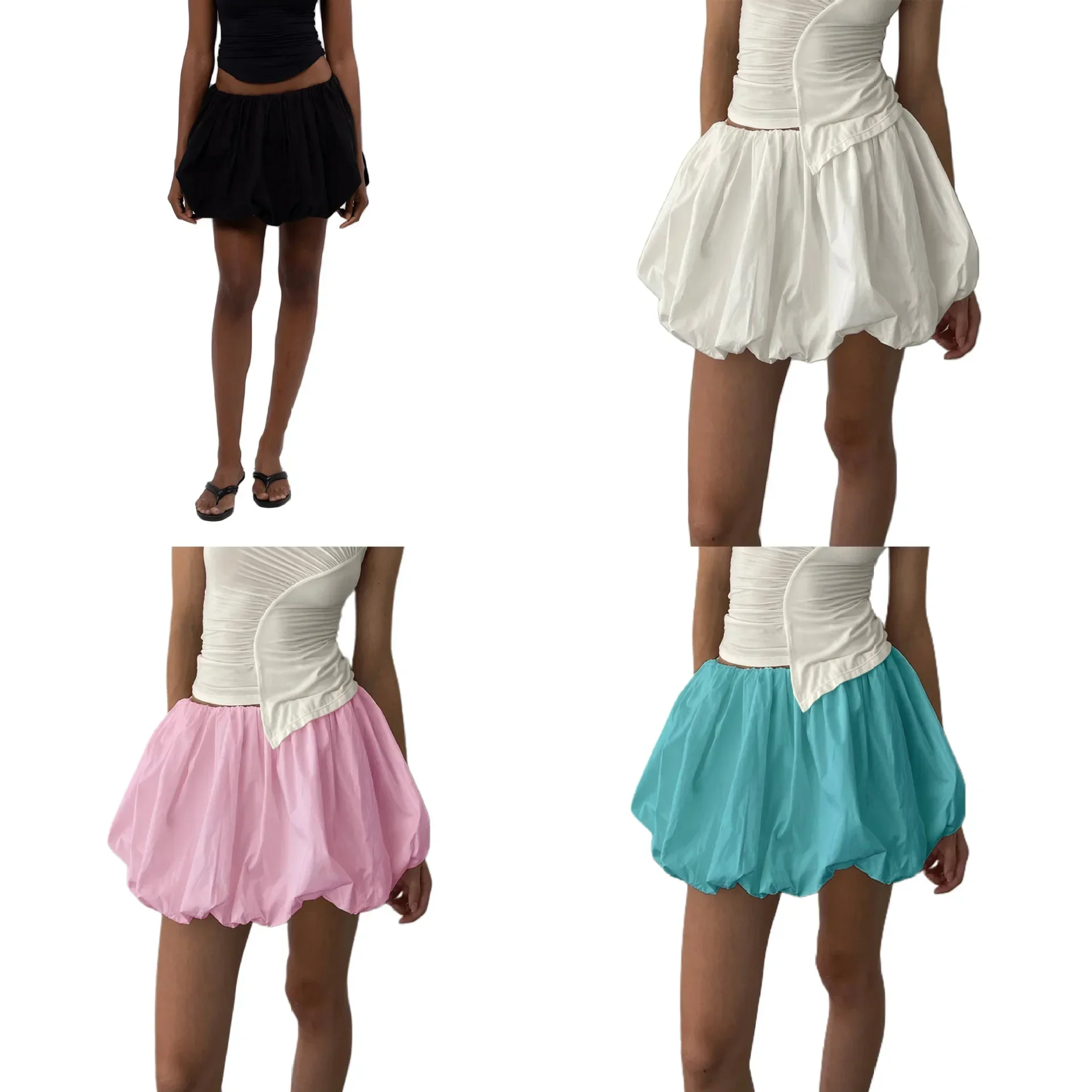 Pop Amazon 2024 New Women's Clothing European Style Sexy Casual Solid Color Mini Bubble Skirt Half Length Mini Dress