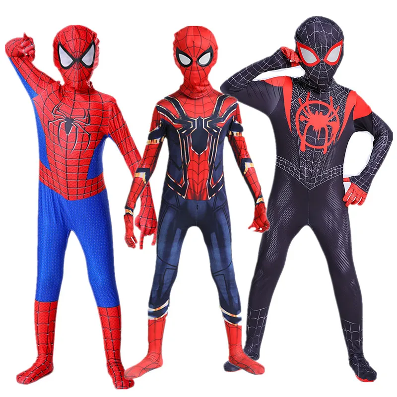 4-12Y Kids Iron Man Spider Costume Boy Superhero Spandex Bodysuit Child Halloween Cosplay Suit Gift Carnival Game Show Costumes