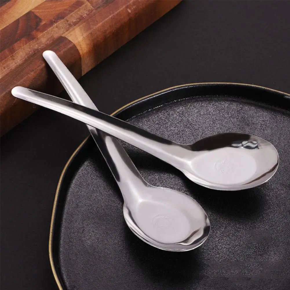 

12PC Stainless Steel Spoon Asian Soup Spoons Ergonomic Tableware Decoration Christmas Accessories Handle Spoon Kitchen Oval N1V3