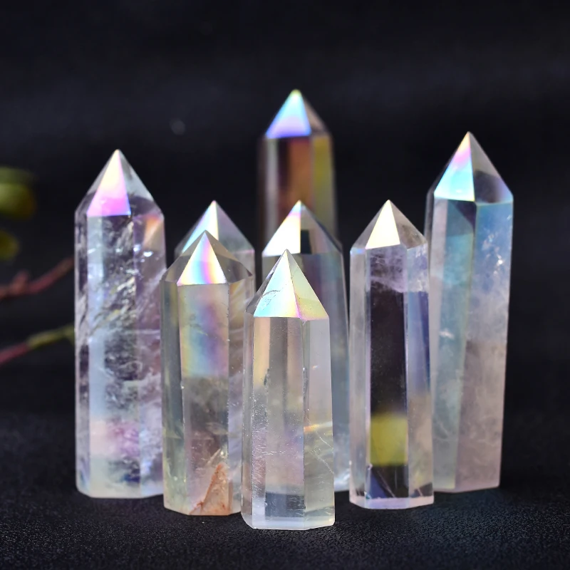 1 unidad de cristal de cuarzo natural Aura Clear, varita de cristal, piedra curativa, cuarzo energético, decoración del hogar, piedra pulida de Reiki, torre de chakras