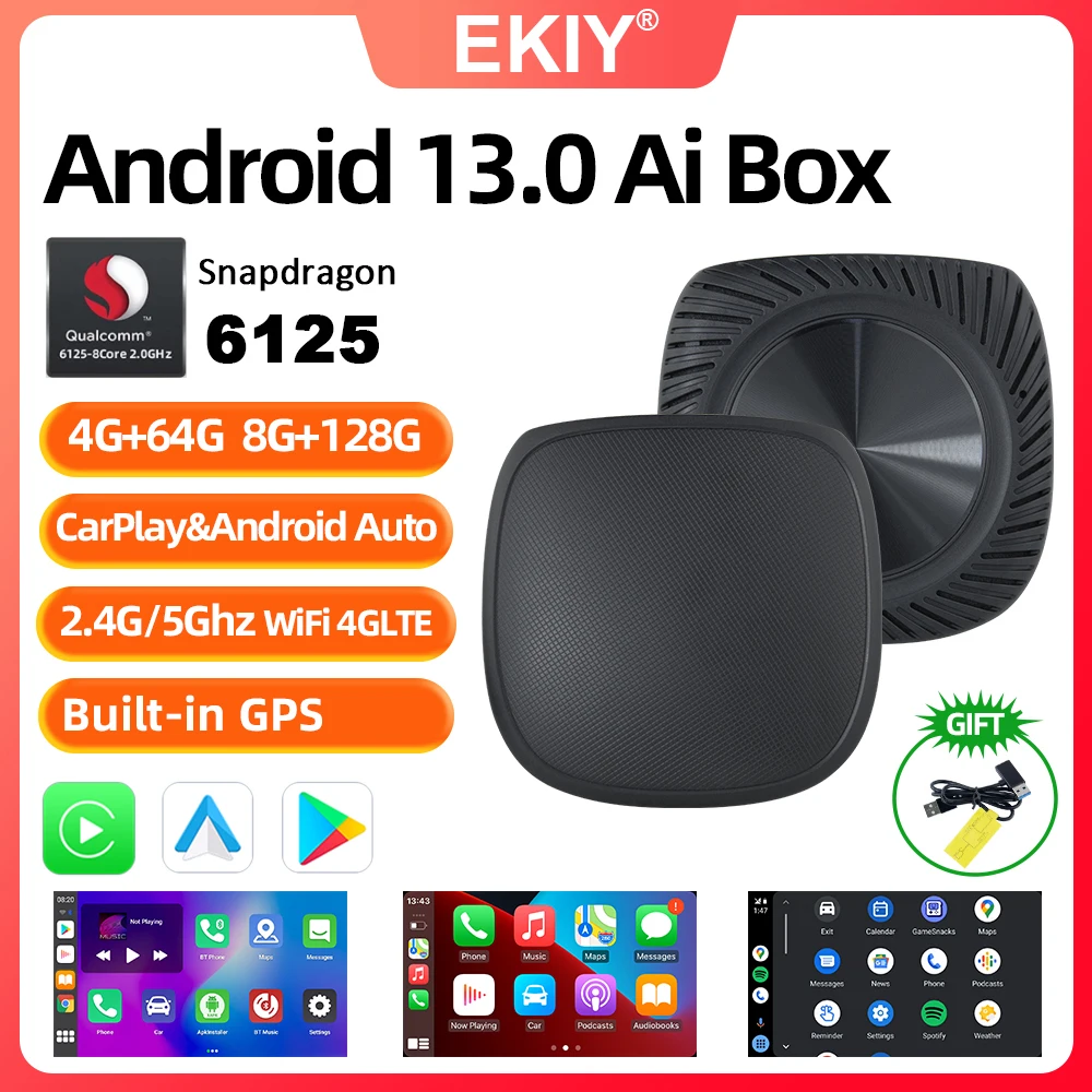 

EKIY Android 13.0 QCM6125 Wireless CarPlay Android Auto Support Nexflix YT Mini Adapter With Wired Carplay For Nissan Volvo Audi