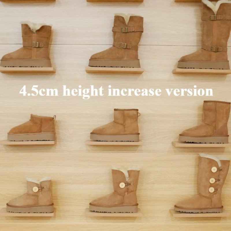 Thick soled snow boots for women, height increasing sheepskin wool integrated with fleece short tube winter cotton shoes for war