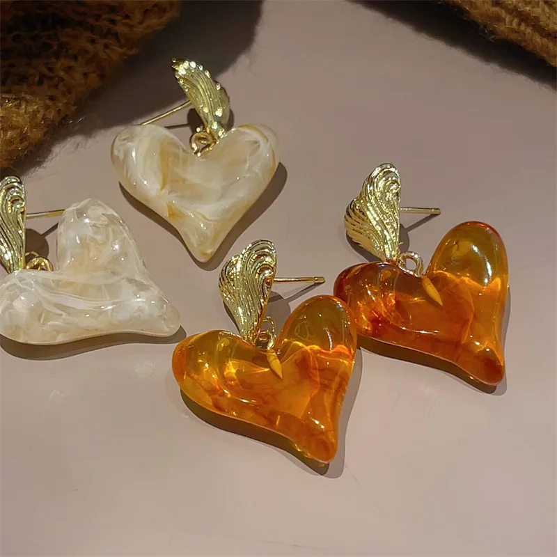 

Statement Big Resin Heart Earrings 2025 New Fashion Charming Temperament Pendientes Mujer
