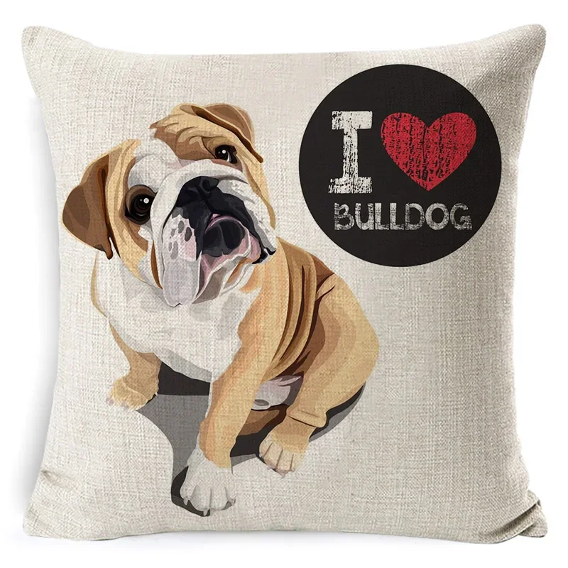 Bull Terrier Beagle Cotton Linen Cushion Cover Boston Terrier Boxer Dog Pillowcase Bulldog Chihuahua Home Decor Pillowcase