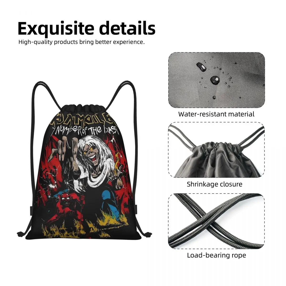 Drawstring esportes mochila para caminhadas, ginásio Sackpack, ferro Heavy Metal, donzelas