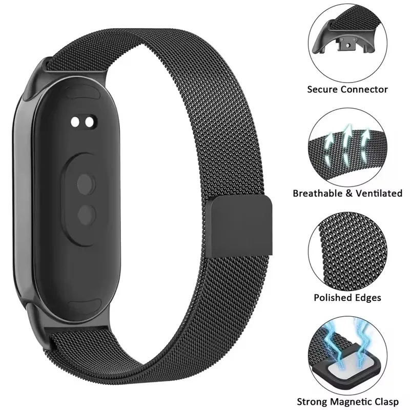 حزام ساعة ميلانيزي لساعة Xiaomi mi band 9 من الفولاذ المقاوم للصدأ بديل سوار معصم مغناطيسي معدني correa mi band 8 حزام