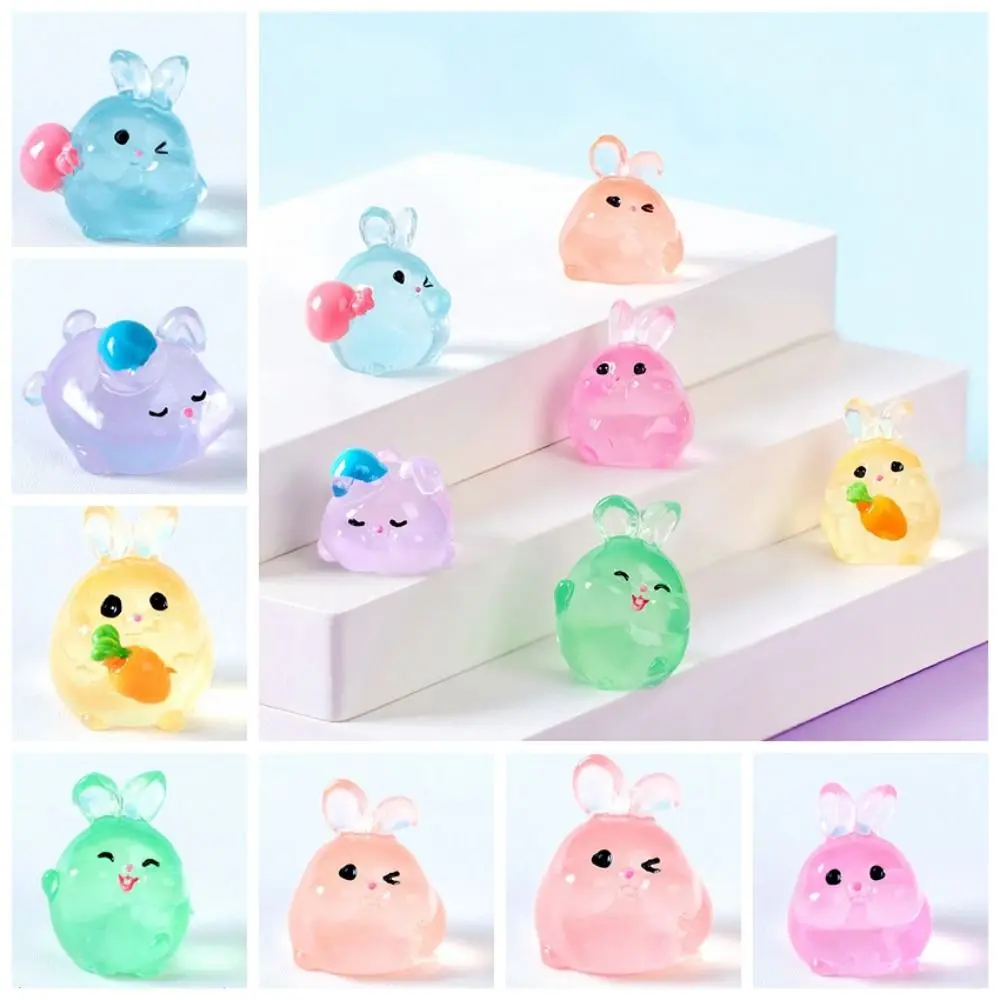 Mini Luminous Rabbits Miniature Statue DIY Cute Glow At Night Bunny Statue Funny Resin Crafts Micro Landscape Ornament Yard Lawn