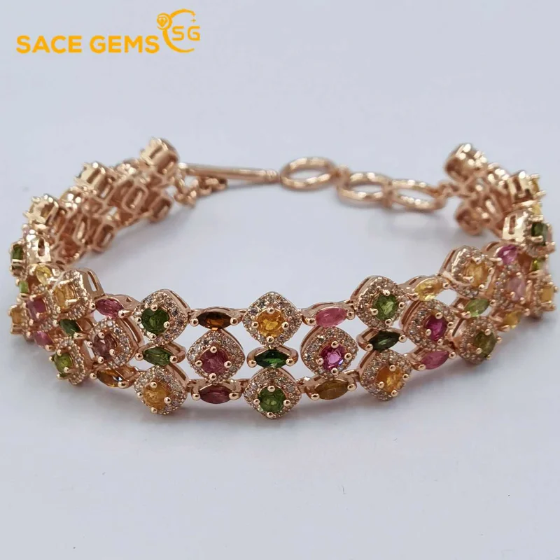 

SACE GEMS New Arrival Trend 925 Sterling Silver Tourmaline Gemstone Bracelrts for Women Engagement Cocktail Party Fine Jewelry