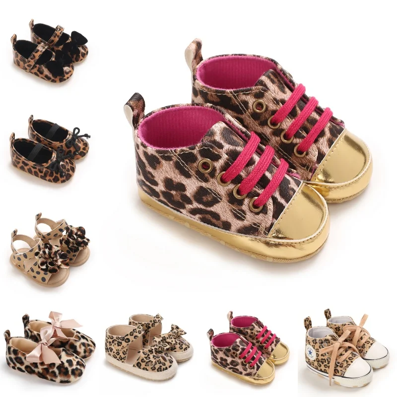 0-18M Baby Girls Cute Leopard Print Bowknot Shoes Toddler Kids First Walker Shoes Newborn Infant Soft Sole Anti-slip Footwear