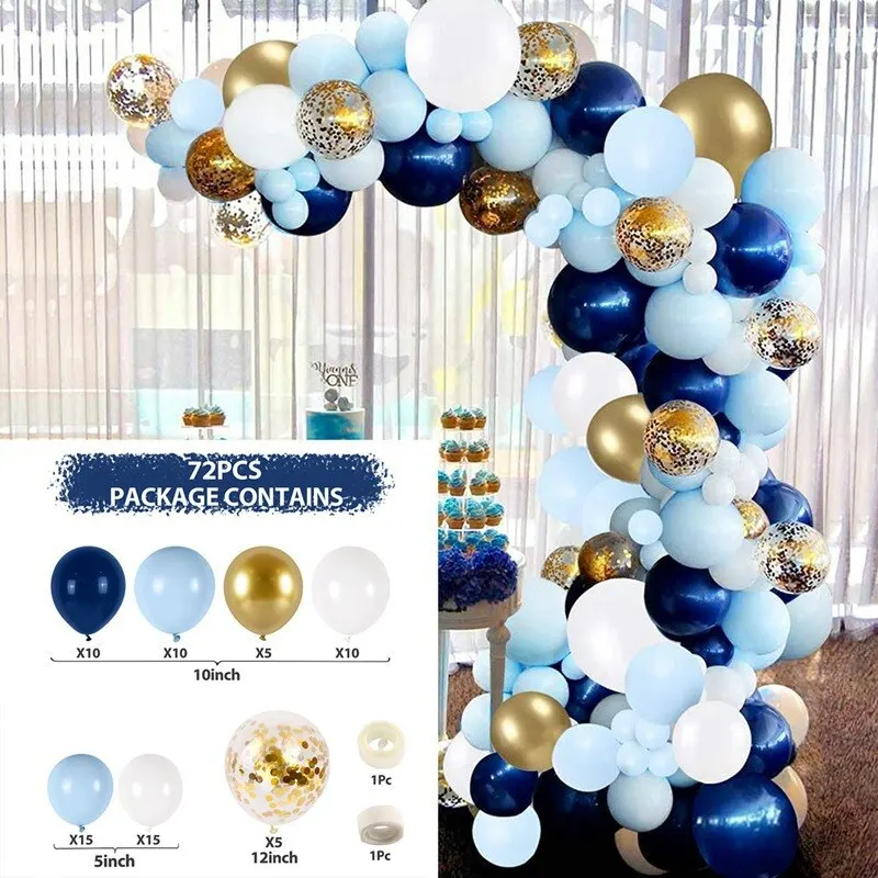 

72Pcs Blue Gold Balloons Garland Arch Welcome Baby Shower Balloon Valentines Day Birthday Party Supplies Wedding Decorations