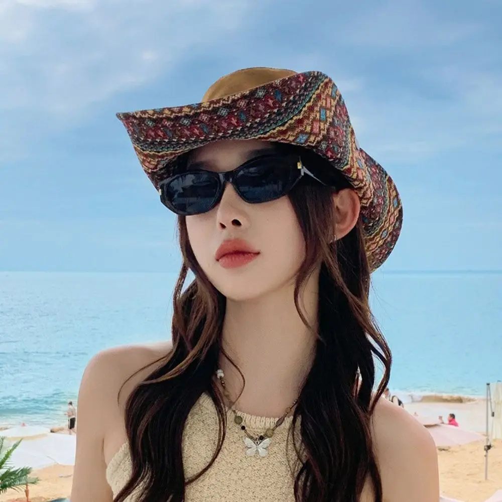 

Floral Printed Women's Sun Hat Large Brimmed Anti-UV Wide Brim Bucket Hat Wide Brim Sunscreen Mountain Climbing Hat Outdoor