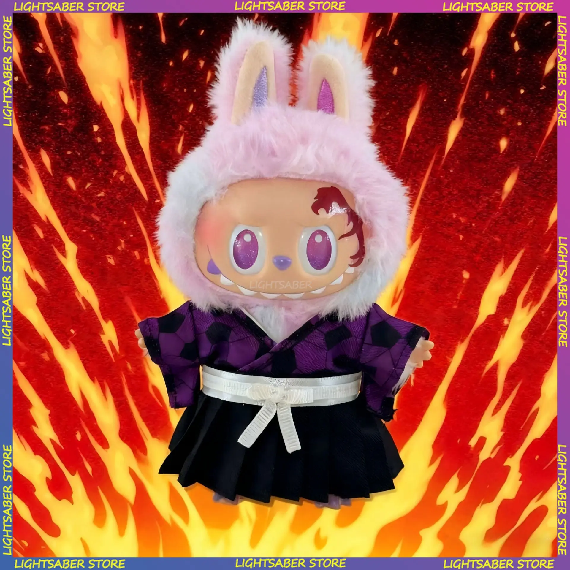 

New Labubu Clothes Cartoon Demon Slayer Kokushibo Outfit Coat Skirt Belt Set Mini Plush Doll Clothing Accessories Gift