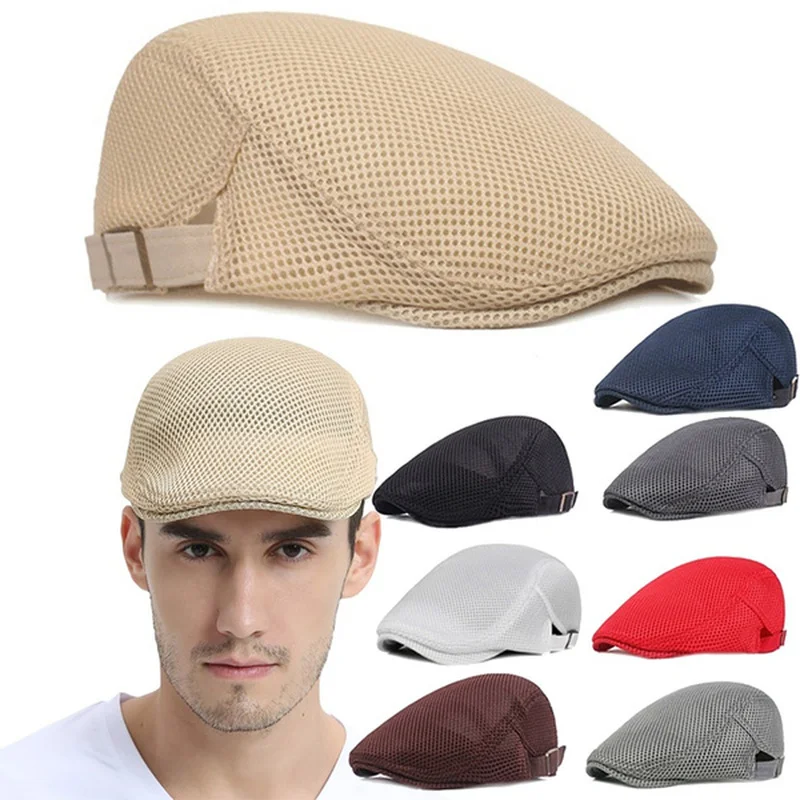 New Fashion Summer Men Hats Breathable Mesh  Caps Outdoor Sun Hats Flat Cap Adjustable Caps Gorras Berets for Father Gift