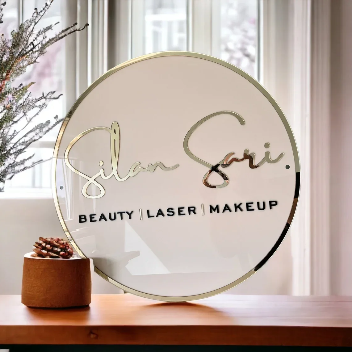 Customizable Circle Acrylic Business Logo Sign Hair Salon Cafe Bar Welcome Sign Round Home Decor Sign Name Wall Decorations