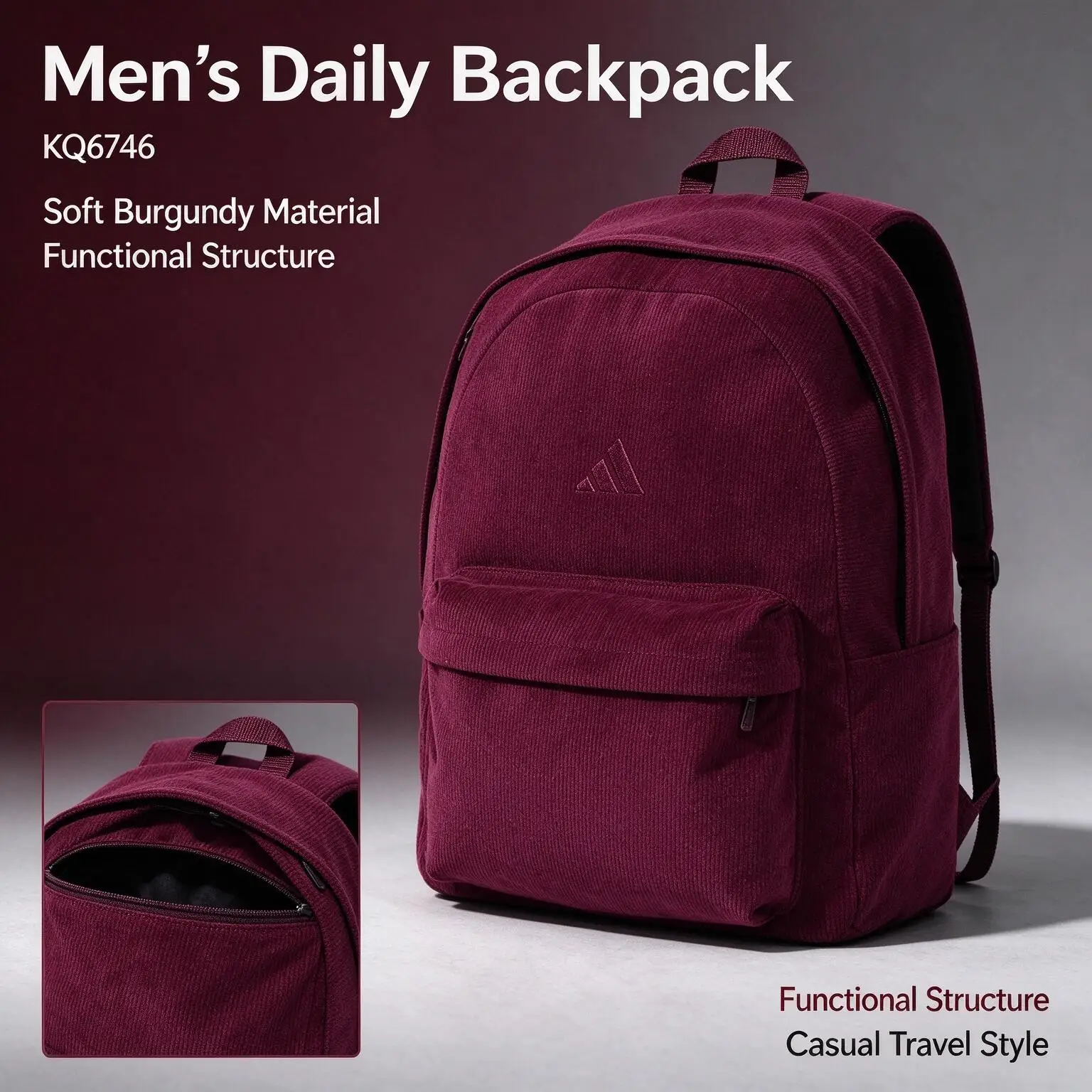 zaino-adidas-ess-cord-bp-kq6746-bordeaux-zaino-classico-per-tutti-i-giorni-tasca-frontale-in-tessuto-morbido-borsa-casual-da-viaggio-e-scuola