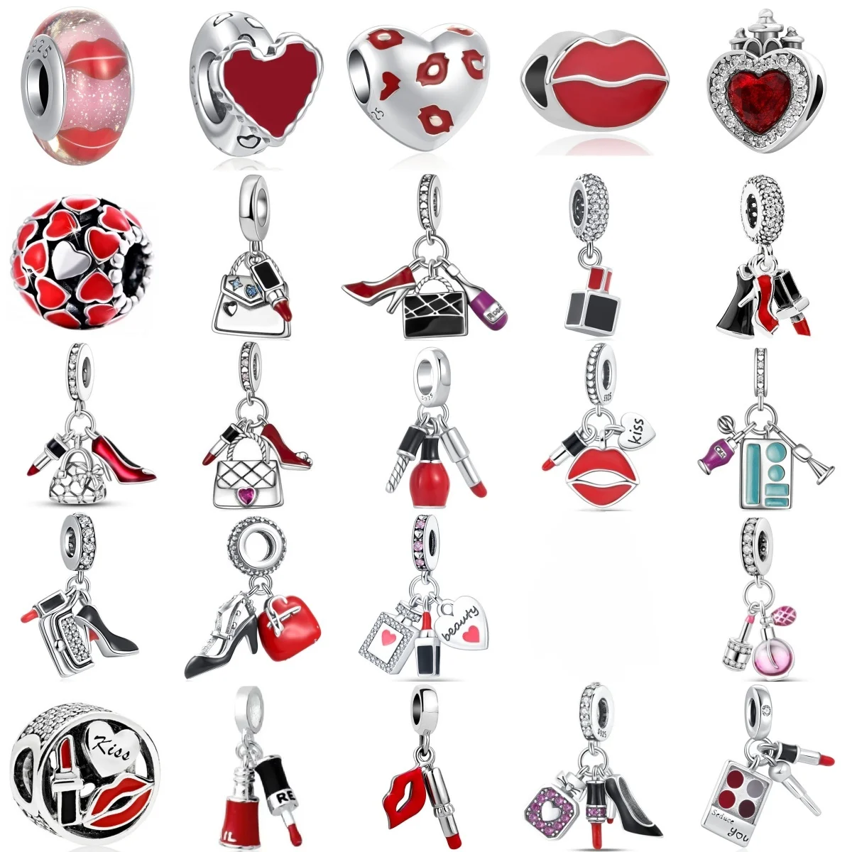 

2026 New 925 Silver Beautiful Woman Lipstick Bag High Heels Dangle Bead Fit European Bracelet DIY Accessories Charm Jewelry