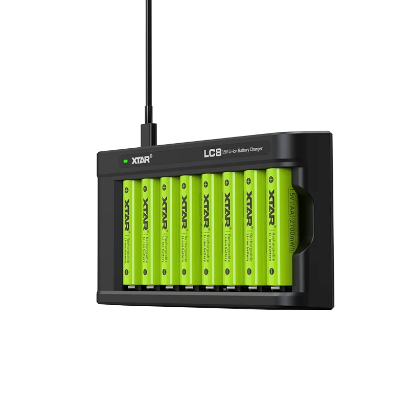 XTAR LC8 Smart 8 Bay Li-ion AA/AAA Battery Charger USB C Input Born For 1.5V Rechargeable Li-ion Batteries With Indicator