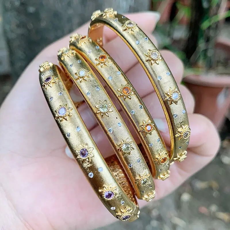 

Newest Bucce Luxury Famous 14K Gold Filled Emerald Blue Sapphire Ruby Diamond Cuff Buckle BanglesHand Bracelets Vintage Jewelry