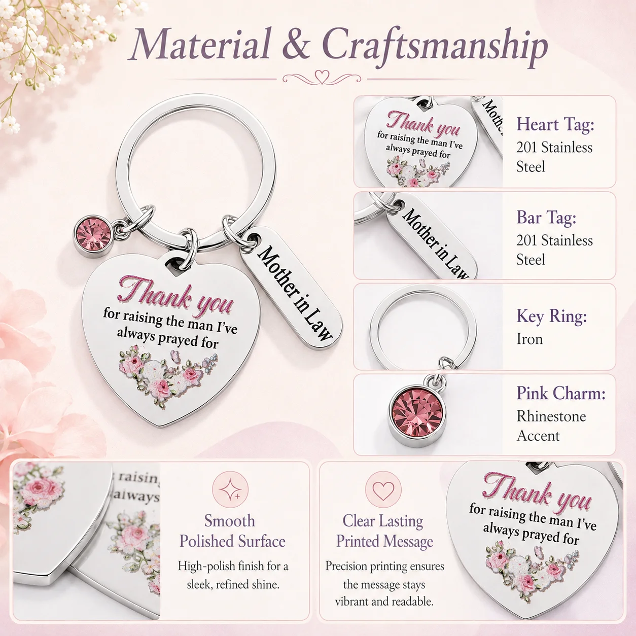 Thank You Keychain for Mother In Law, Mother of Bride Groom Birthday Christmas Appreciation Gift for Women