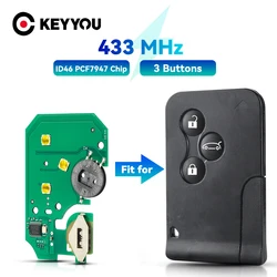 KEYYOU For Renault Clio Logan Megane 2 3 Scenic Fob 433Mhz ID46 PCF7947 Chip 3 Buttons Smart Card Remote Key Circuit board