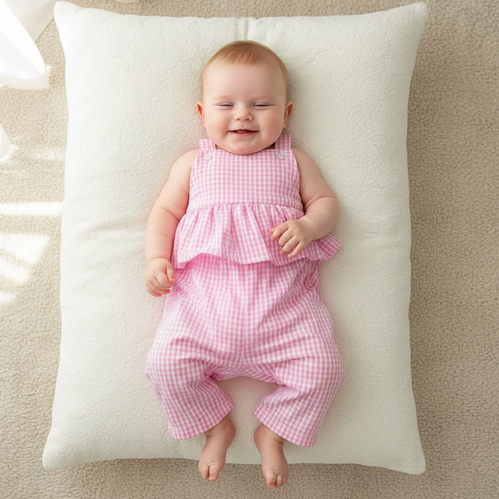 Infant Baby Girls Overalls Fashionable Plaid Sleeveless Square Collar Ruffled Jumpsuit Cute Infant Holiday Outfits