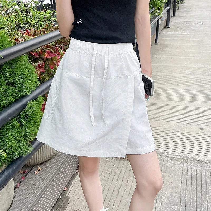 Damska szybkoschnąca spódnico-spodenki sportowe na lato, codzienna elastyczna talia, rozcięcie z przodu, spódnico-spodenki cargo.