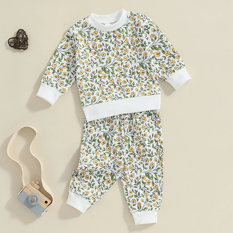 Toddler Baby Girl Clothes 3 6 9 12 18 24 Months Printed Long Sleeve Sweatshirt Top Pants Set Fall Winter Outfits