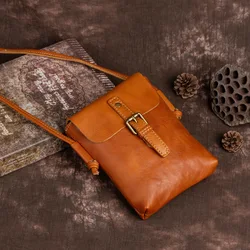 Leather Women's Bag Retro Style Tanned Leather Small Shoulder Bag Female Crossbody Phone Pouch Bag Sling Bag For Woman Fashion