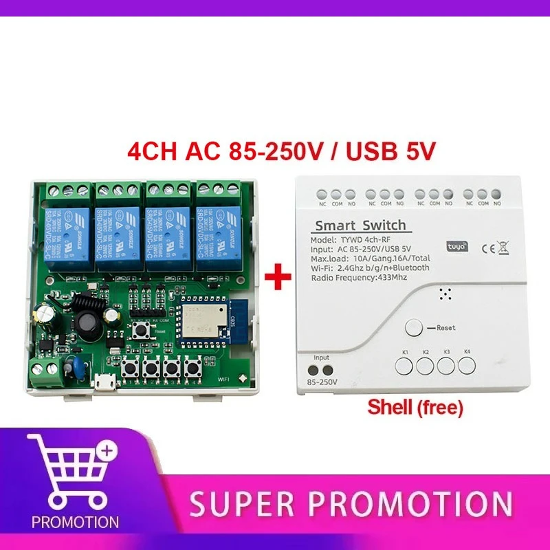 EWelink 4 CH WiFi Smart Switch AC85-250V 10A WiFi+BLE Dual-Mode Circuit Breaker APP/Voice Control Work with Alex Google Home