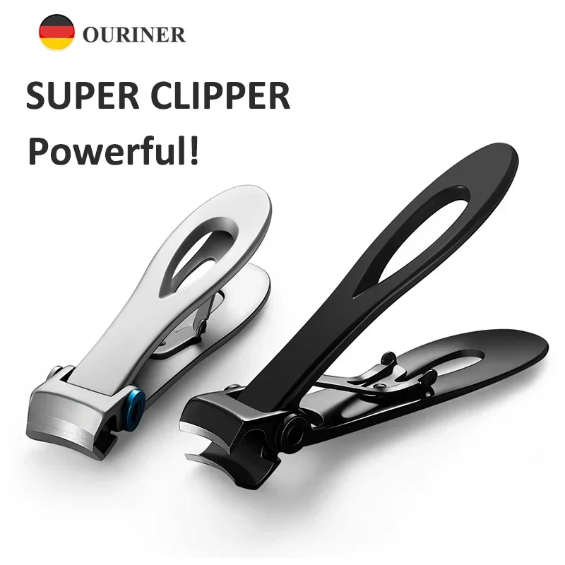 Ouriner Stainless steel nail clippers, wide mouth nail clippers, anti splash nail clippers, single thick toenail scissors