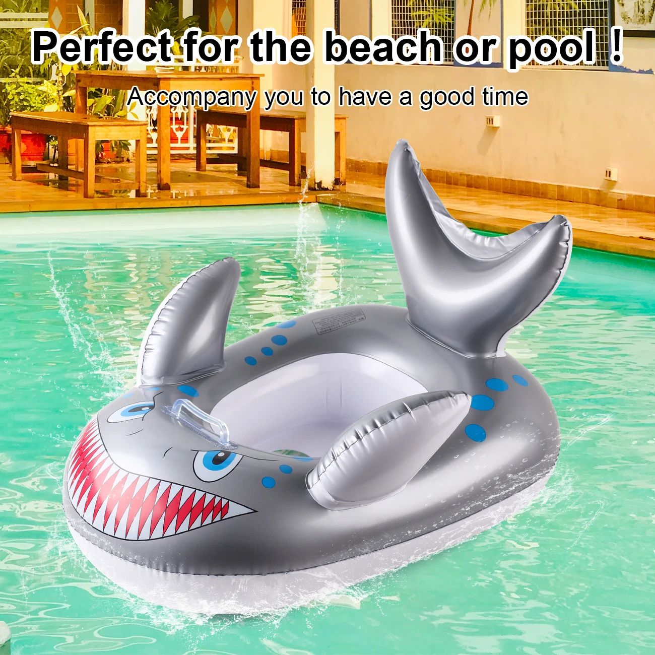 1pc Grey Shark Swim Ring Summer Pool Floats, Beach and Pool Swim Aid, Beach Toys for Pool Party