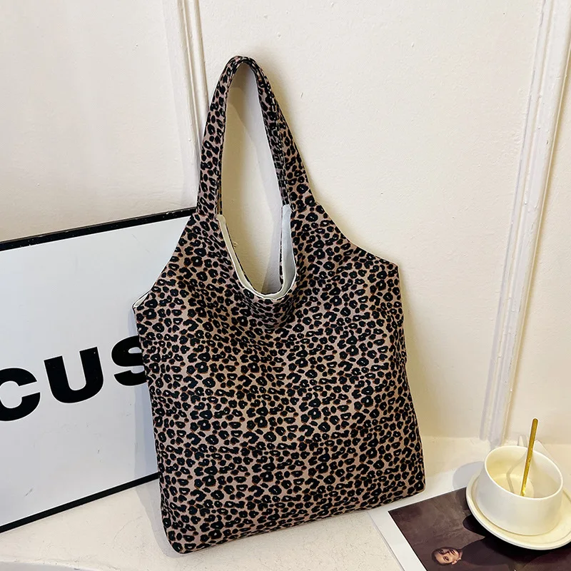 Leopard print canvas tote bag casual large capacity handbag