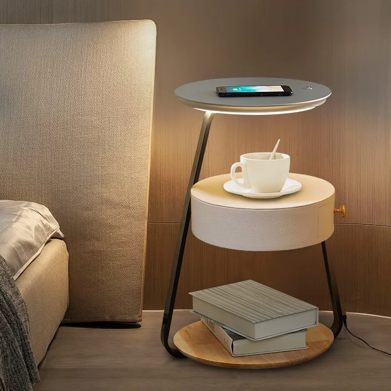 Floor Lamp Living Room Sofa Bedroom With Mobile Phone Wireless Charging Creative Shelf Design Bedside Table All In One News