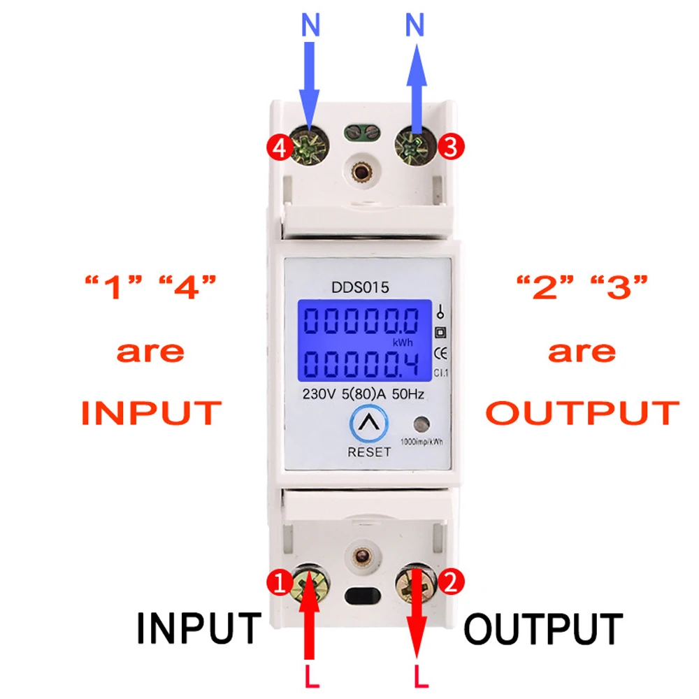 Dds015 5-80a 230V 50Hz Eenfase Energiemeter Watt Meter Huishoudelijk Din Rail Montage Digitale Lcd Elektrische Energie Vermogensmeter