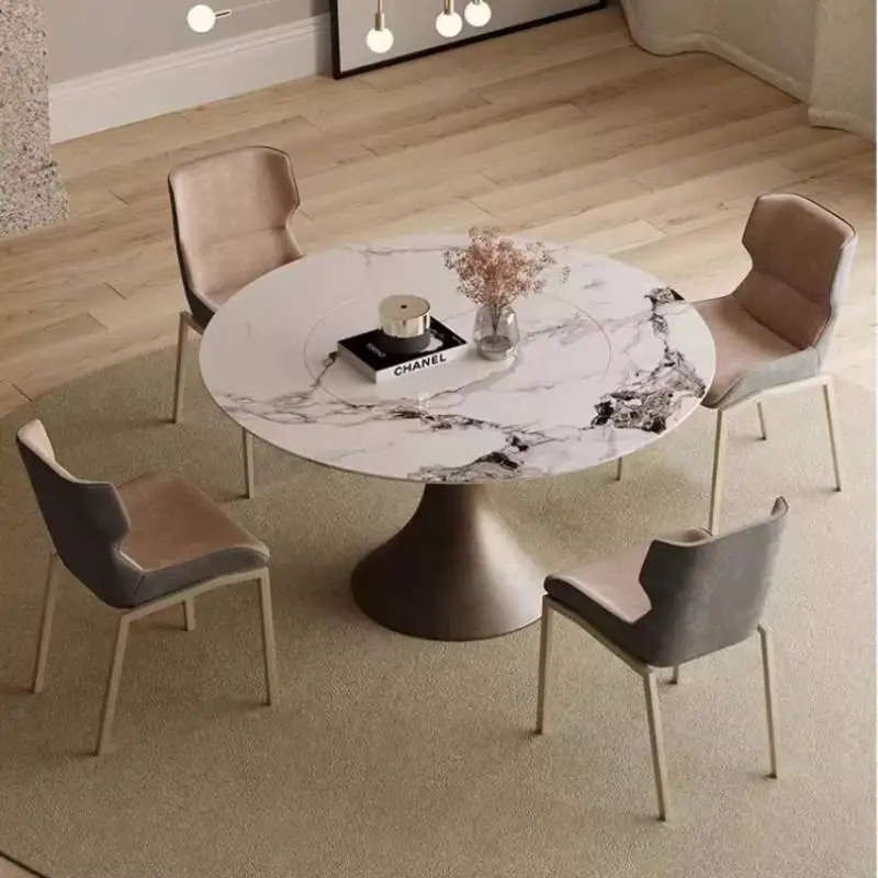 Rotating Designer Dining Table 6 Person Unique Nordic Faux Marble Dining Table Round Living Room Tavoli Da Pranzo Home Furniture