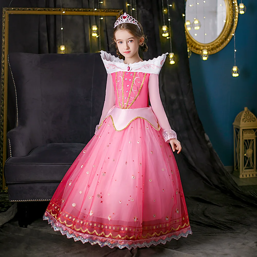 Aurora Dress For Girls Sleeping Beauty Cosplay Costume Children Halloween Carnival Party Princess Clothes Kids Fancy Outfits