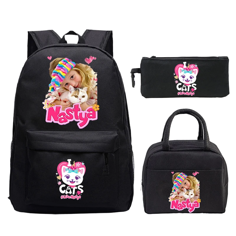 

3pcs Lighiweight Like Nastya Backpack for Girls Boys Large Capacity Student Travel Backpack Teens Outdoor School Bag Lunch Bag