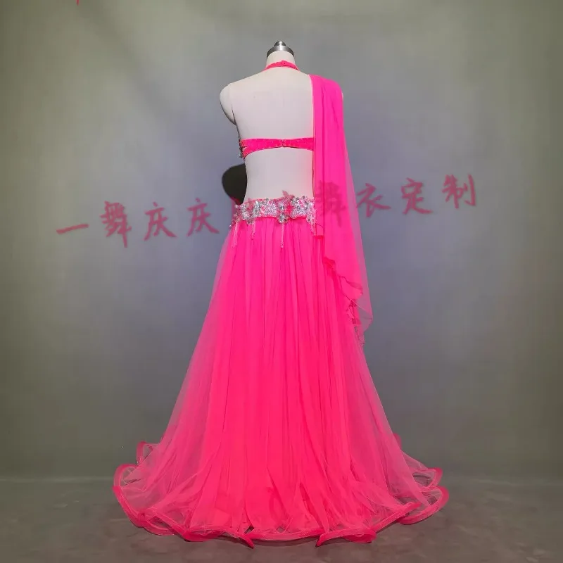 Costume de danse du ventre personnalisé, Sexy, Double couche, grande jupe pivotante, Costume de danse orientale, robe de compétition de spectacle d'équipe pour femmes