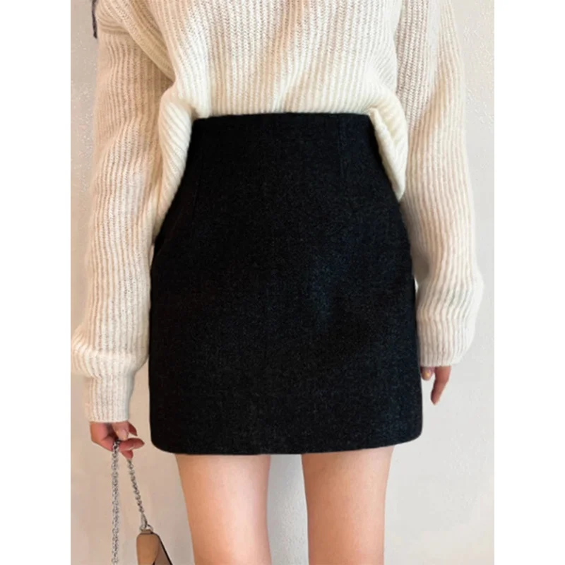 Woolen Skirt Women's Autumn and Winter New High Waist Drooping Hip Skirt Small Slimming ThickenedaWord Short Skirt