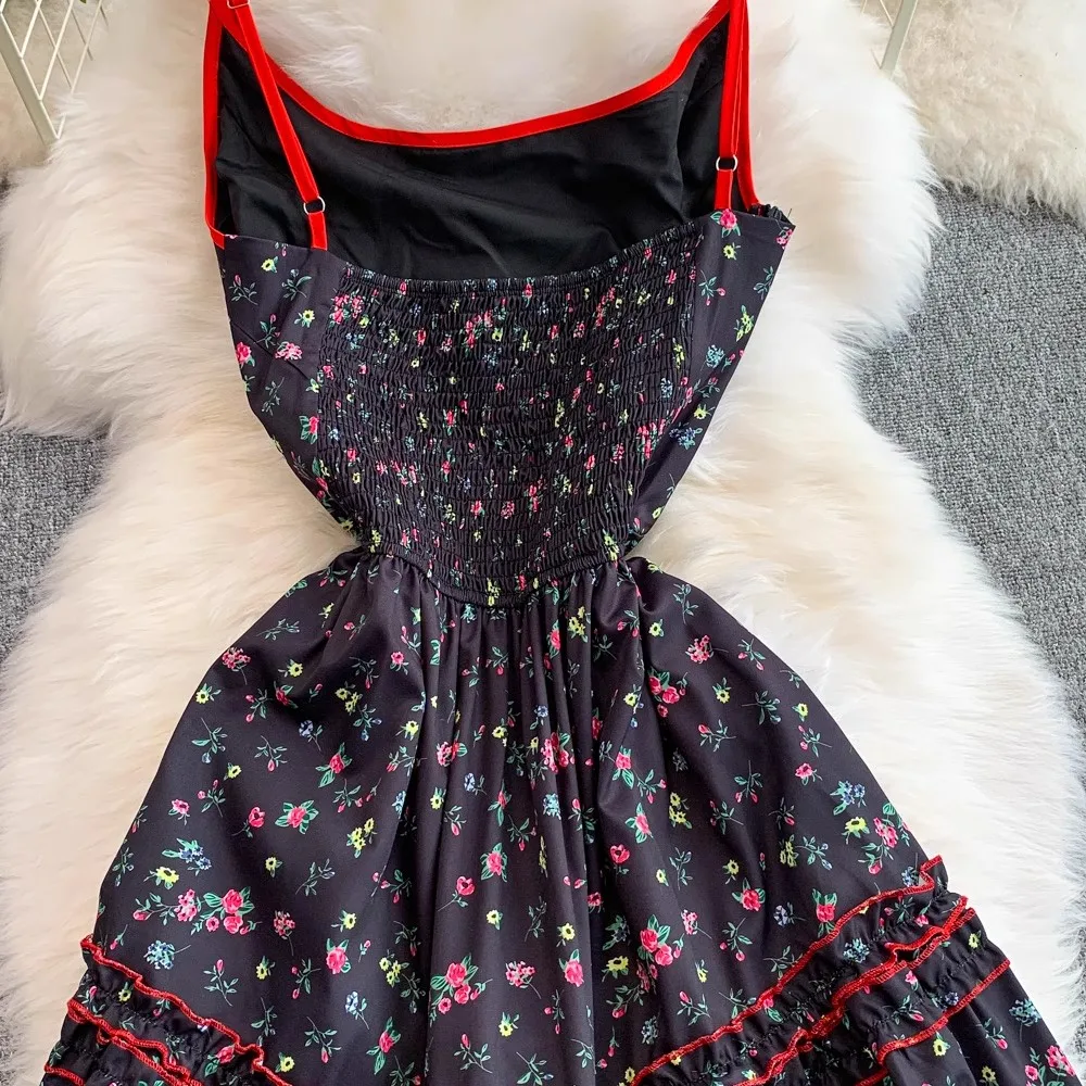 Floral Printed Strapped Dress Women Summer Vacation Sleeveless Elegant Clothing Lady Streetwear Chic Vestidos Bodycon