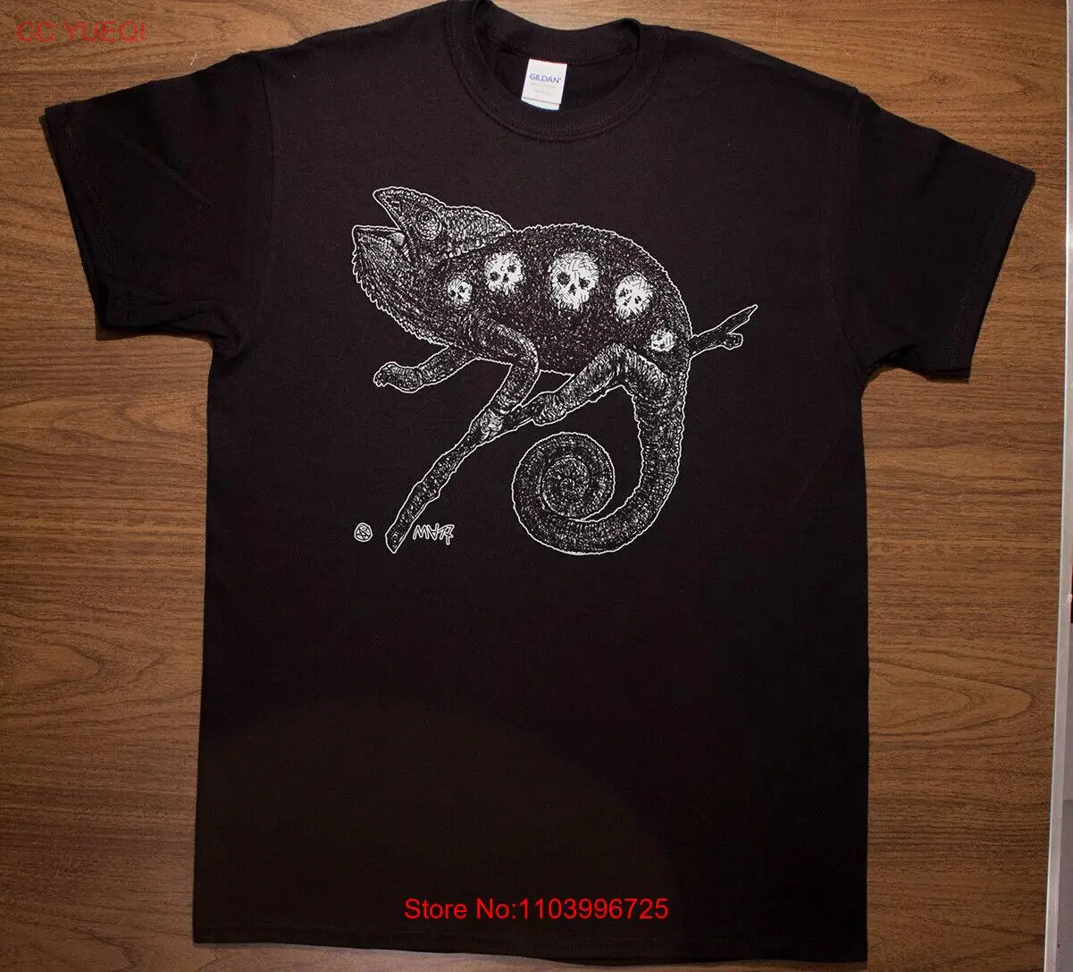 Chameleon with Skulls Gothic Dark Art Surrealism T-Shirt by Mike Vivisector