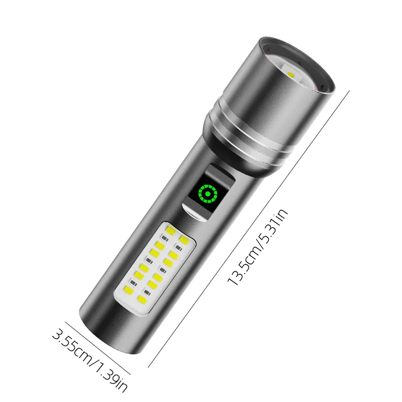 Multifunctional Handheld LED Torch Telescopic Zoom Flashlight Multi‑Gear Brightness Adjustment With Side Light