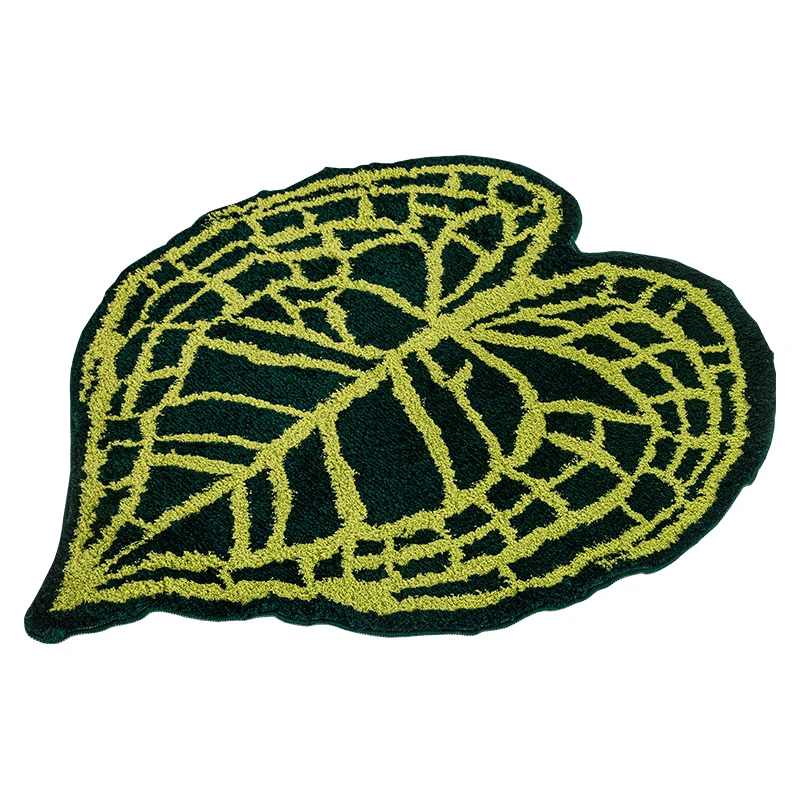 พรมเช็ดเท้าหน้าวัวสีเขียวรูปหัวใจ, พรมปูพื้นใบไม้เขตร้อนตุ๊กตาผ้าหัวใจสำหรับห้องนั่งเล่นห้องน้ำพรมหน้าวัวฟู