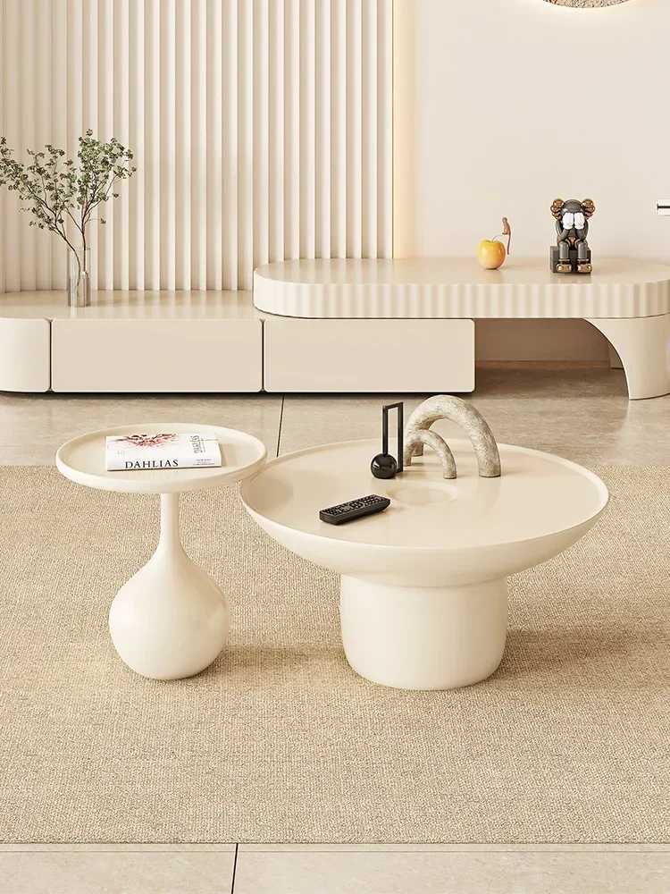 

Retractable TV Cabinet and Tea Table Combination round Creative Net Black Tea Table Small Apartment Living Room Tea Table