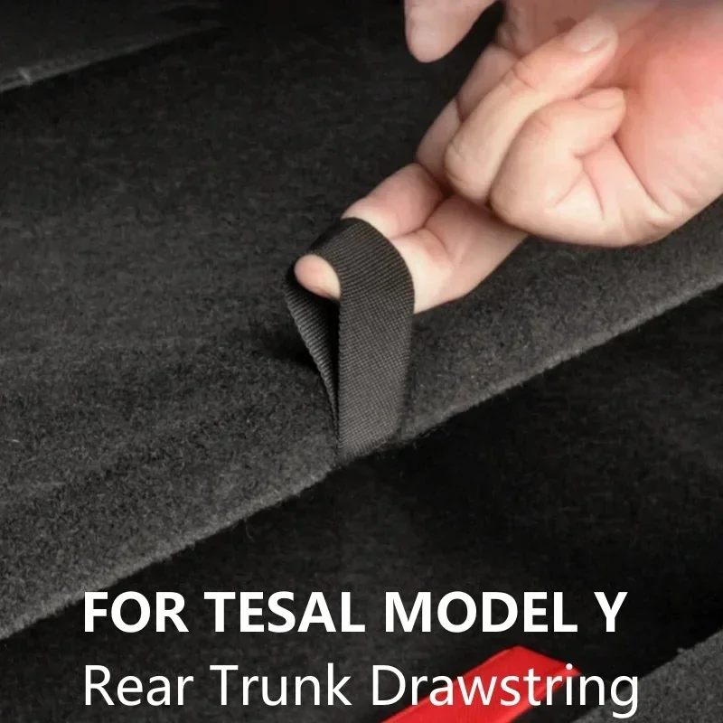 Rear Trunk Rope DrawString For Tesla Model Y 2021-2024 Open Tail Box Cover Handle Pull Strap Car Organizer Accessories Gadgets