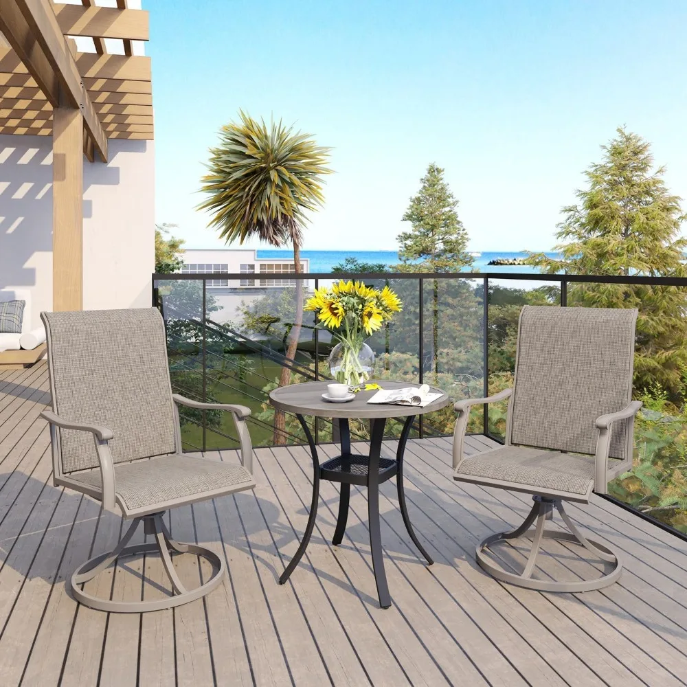 Outdoor Patio Table Round Metal Dining Table with Storage for Lawn Garden, Weather-Resistant 2 Person